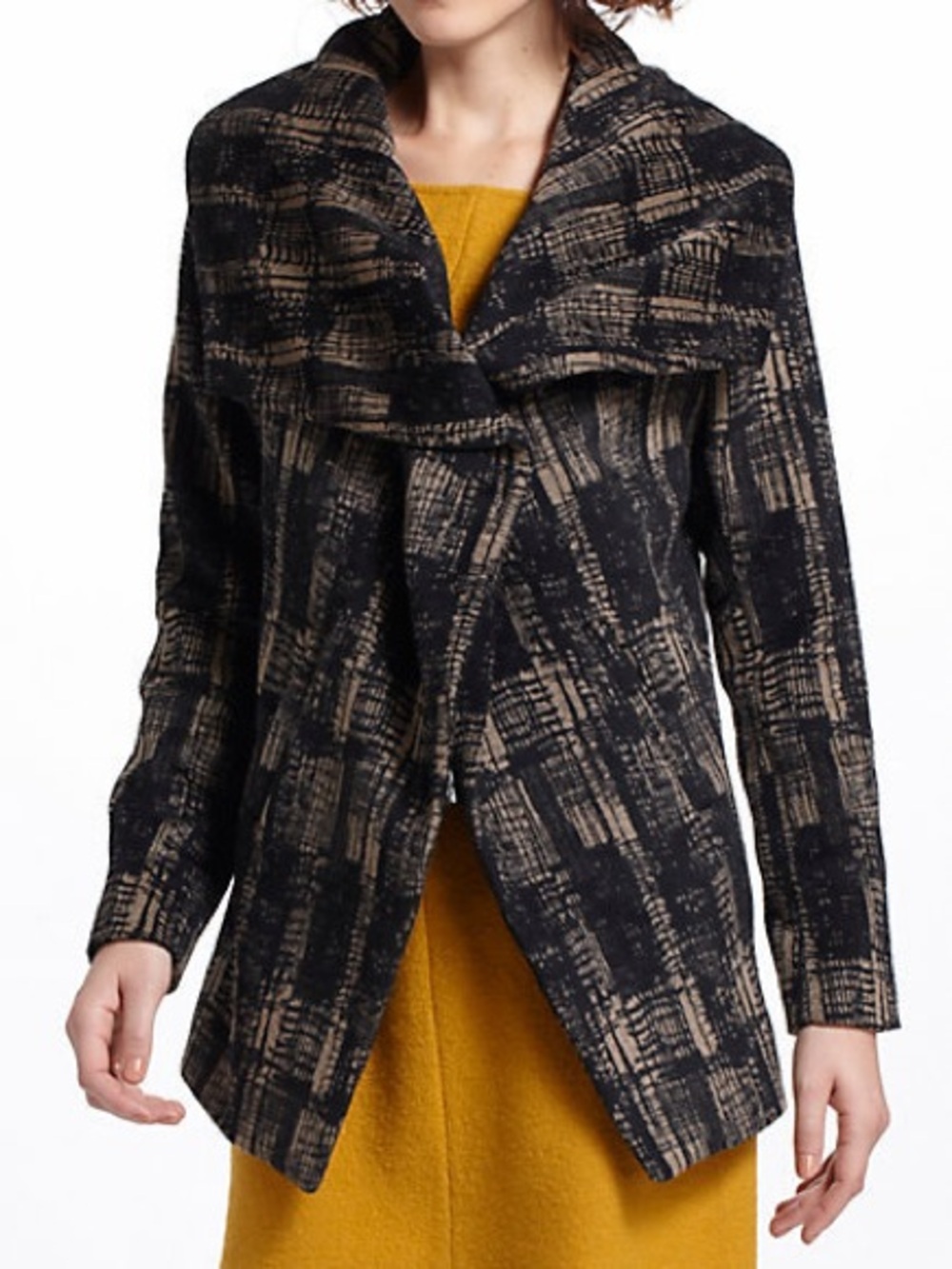 Anthropologie Black and Tan Patterned Open-Front Blazer